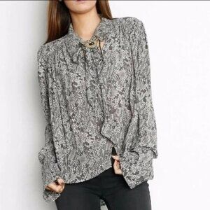 Free People Size Medium Modern Muse Snakeskin Python Detachable Tie Blouse Top